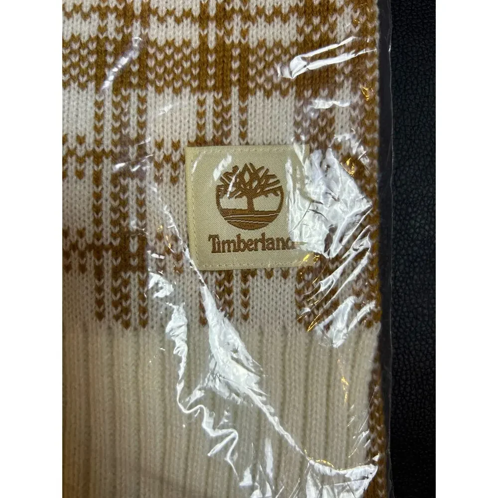 Timberland Scarf Tan White Plaid Winter New in Package Fringe